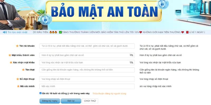 Các thông tin người chơi cung cấp phải chính chủ